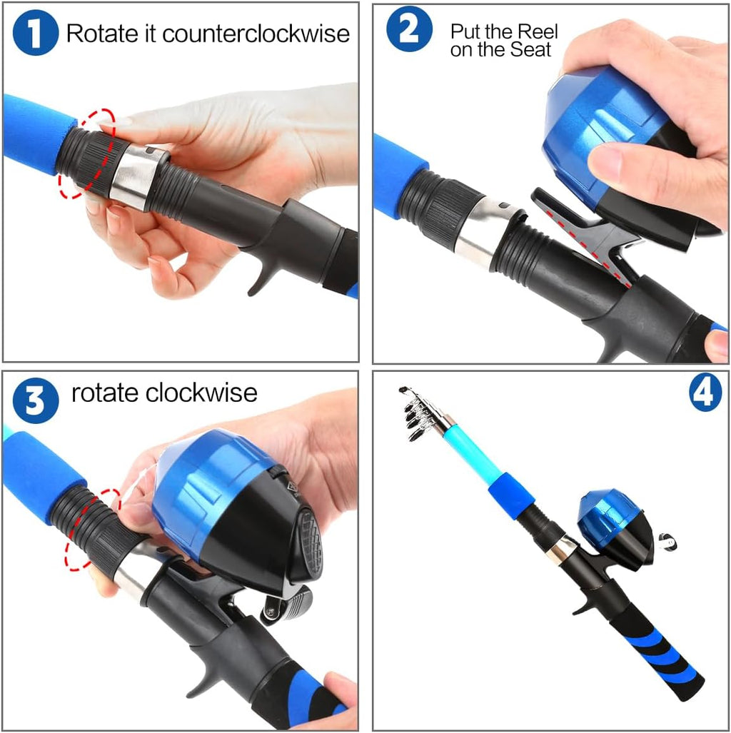 Skiennix Collapsible Telescopic Fishing Rod & Reel Combo - Beginner Youth Fishing Kit | Compact & Portable