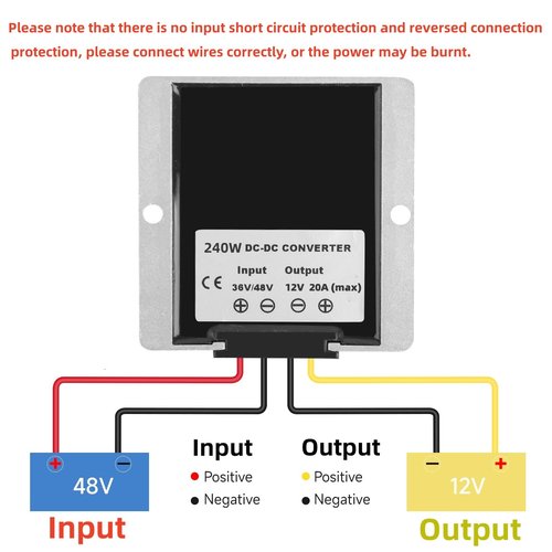 DC-DC 36V 48V to 12V 20A 240W Step Down Converter Golf Cart Voltage Regulator Reducer Transformer with Fuse Waterproof