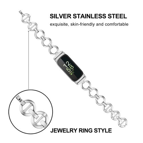 Dhwazz Women Band for Fitbit Inspire 3 / Inspire 2 HR Dressy Jewelry Stainless Steel Strap