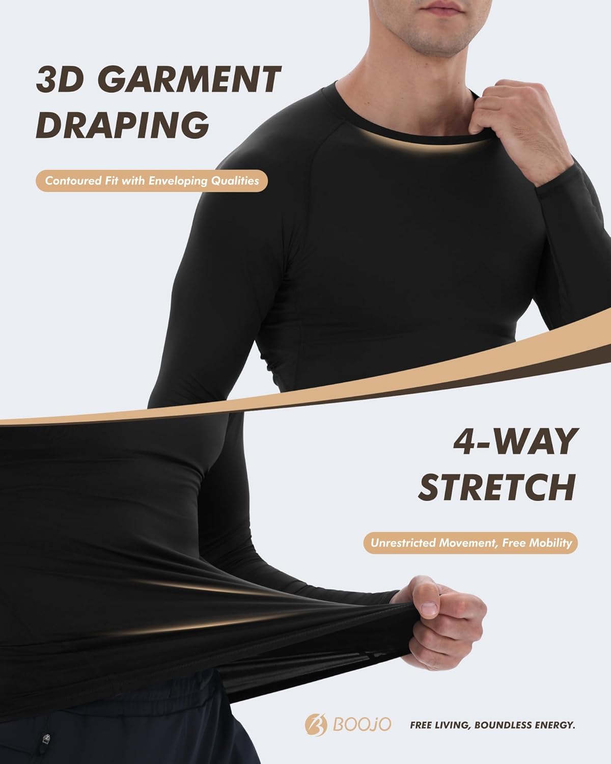 Skiennix Long Sleeve Compression Shirts - 5 Pack Black Quick-Dry Base Layer for Athletic Gym Wear