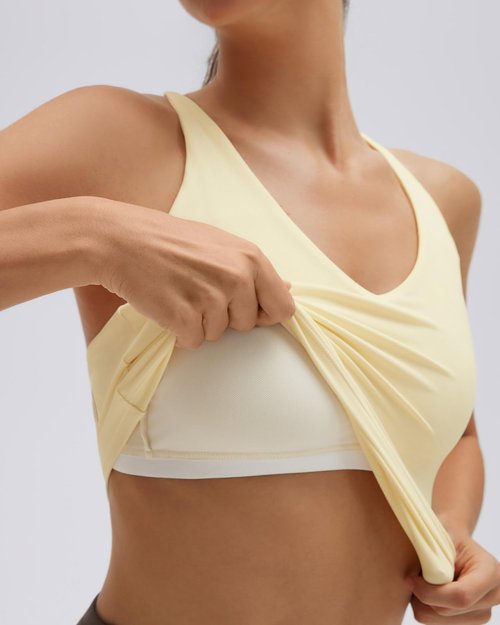 SUUKSESS V Neck Padded Longline Sports Bras Workout Open Back Yoga Tank Tops (Yellow, M)
