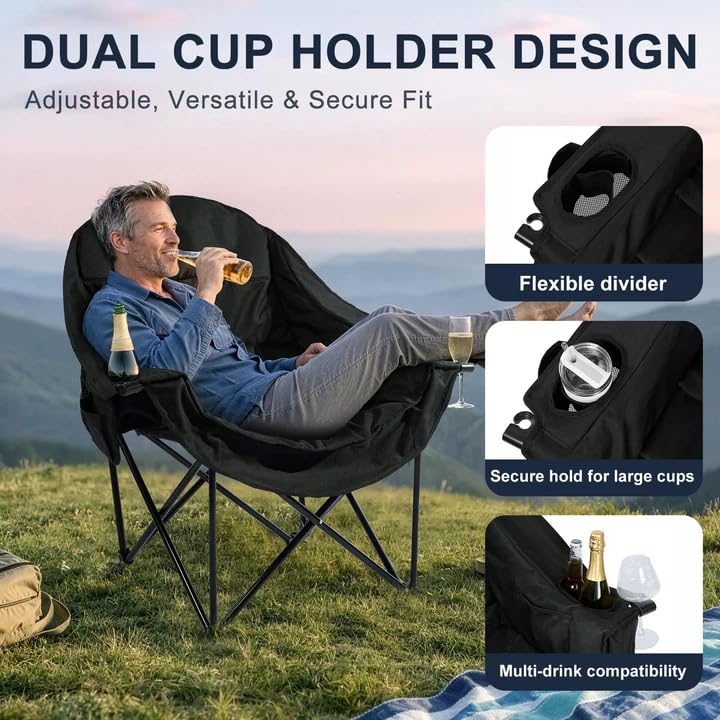 RVIEIS Oversized Heavy Duty Camping Chair 500 LBS Black Non-Heating