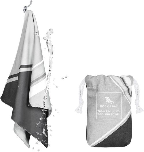 Dock & Bay QuickCool Cooling Towel - for Workouts & Sports - Cools to 15°C - Includes Bag - 25" x 12"/ 63x29cm - Go Faster - Pace Grey