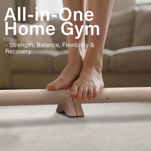 WodGod 40-Inch Wooden Balance Beam Set, Two 20-Inch Connectable Sections, Natural Solid Wood Design, Includes Cork Massage Ball, Ankle Strengthener and Carry Bag for Home Training and Stability Practice