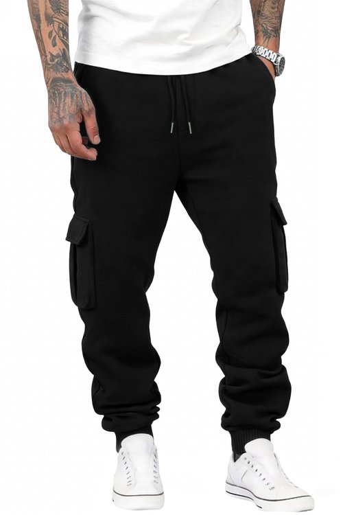 Drantren Cargo Sweatpants for Men Cotton Casual Joggers Stretch Drawstring Baggy Sweatpants with Pockets Jogging Pants Black