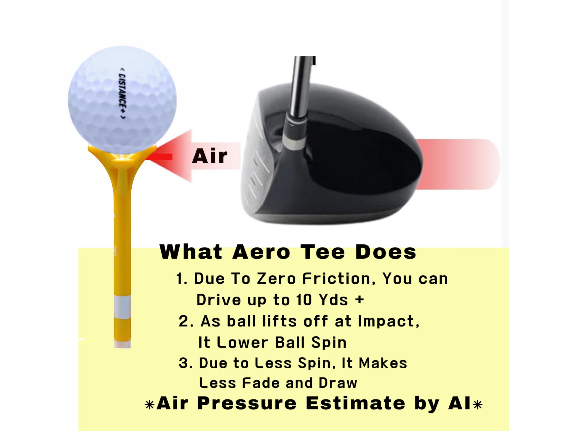 The First and Only Golf Tee that Utilizes Airflow from Your Clubhead for Long Distance and Less Spin | Built to Last | USGA Approved & Patented in USA -Yellow (10pieces-Yellow, 3.25")