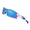 TOREGE Polarized Sports Sunglasses for Men Women Cycling Running Driving Fishing Golf Baseball Glasses TR02（White&Blue&Blue Lens）