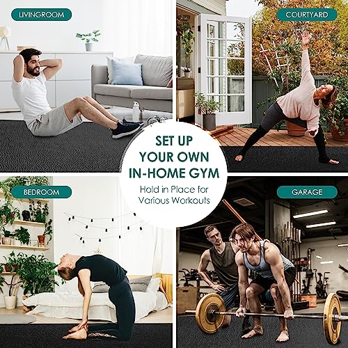 BesWin Large Exercise Mat 8' x 4' Black 6mm Non-Slip Gym Floor Mat