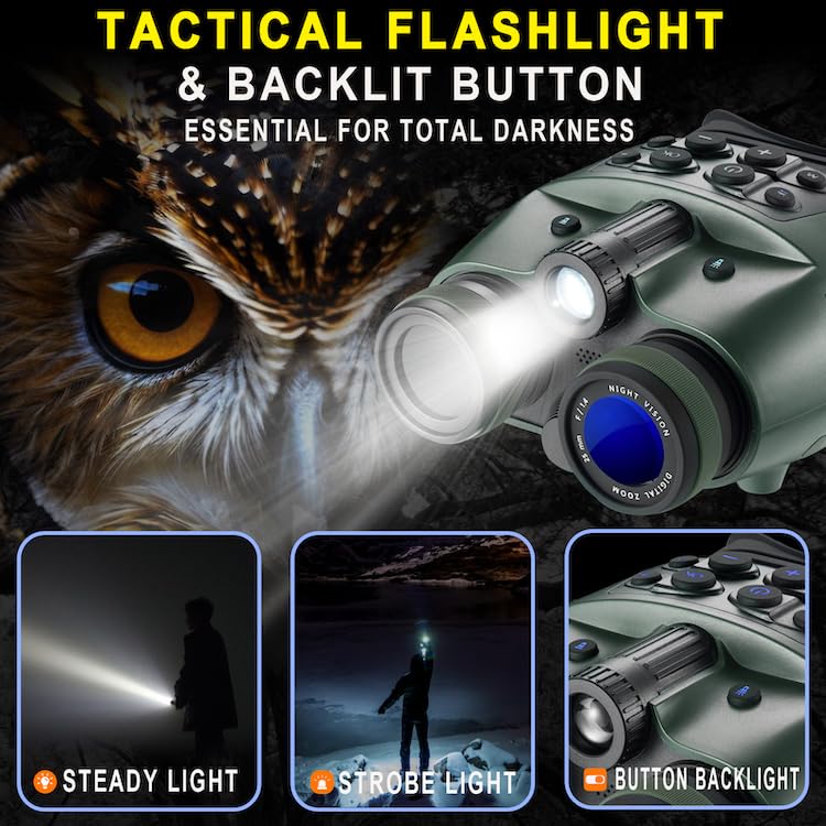 Night Vision Goggles 1080P 48MP with 3'' HD Display, Military-Grade IR Surveillance
