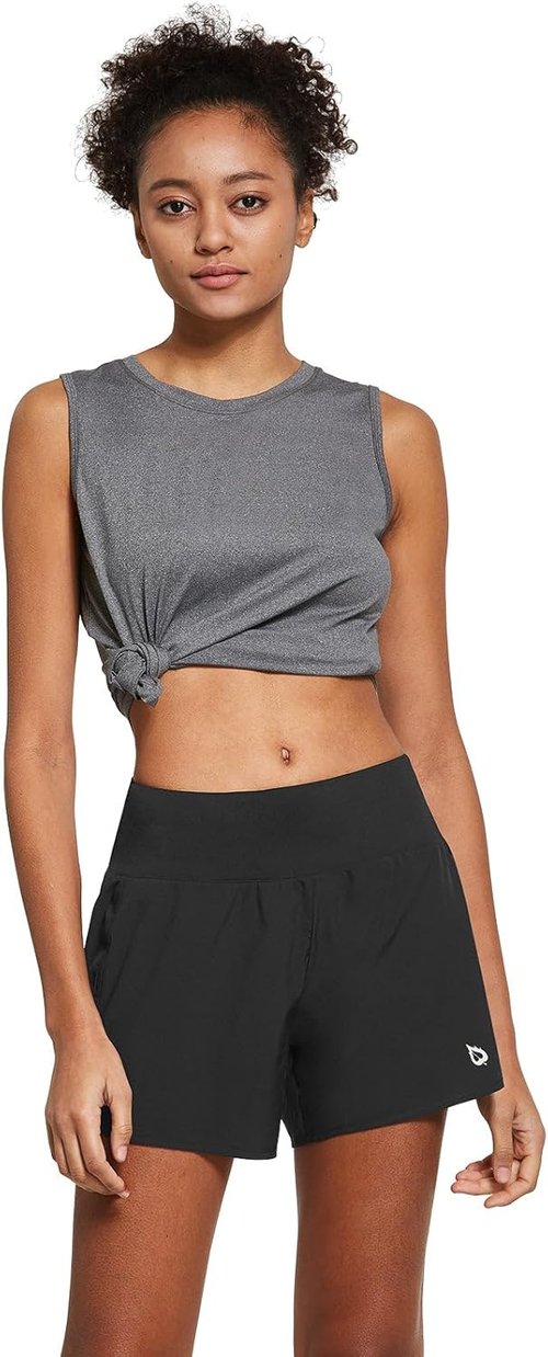 Baleaf Women's 5" Workout Shorts - High Waist Athletic Running Shorts with Quick-Dry Fabric & Zipper Pockets