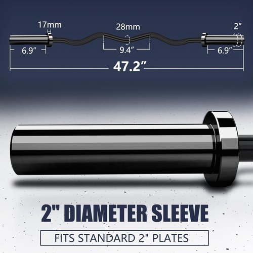 TECHNOAGE Olympic EZ Curl Bar, 47" EZ Barbell for Biceps & Triceps Workout, 20LB Solid Steel Curl Bar with Smooth Bearing Sleeves for 2-Inch Weight Plates,500LB Capacity Weight Lifting Bar for Home Gym Strength Training, Black
