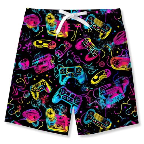 Boys Swim Trunks - Quick Dry Bathing Suit with Mesh Liner, 9-10 Years - A-game Console