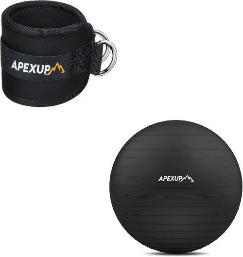 APEXUP Yoga Ball - 65cm Stability Ball with Ankle Strap for Cable Machine Workouts