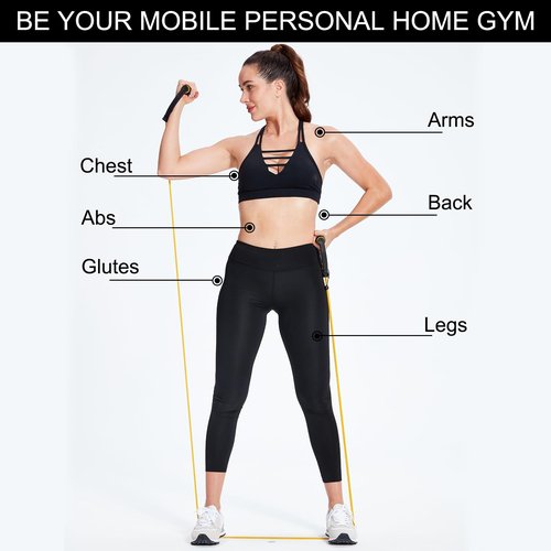 Resistance Bands with Handles, Exercise Resistance Bands, Workout Bands with Door Anchors, Adjustable Length, for Resistance Training, Physical Therapy, Home Workouts (Yellow (E-Light))