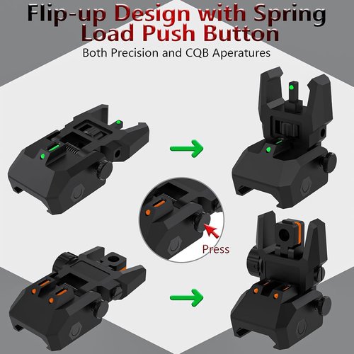 Fiber Optic Sights - Flip-Up Front & Rear Sights with Green/Red Dots | Tool-Free Adjustment