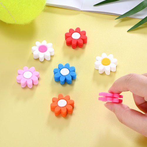 TIXIPEM Tennis Racket Dampener [3PCS] - Funny Flower Shape Silicone Tennis Shock Absorber Racket Vibration Dampener Use for Racket [Pink]