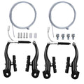 2 Pairs Bike brakes, Universal Complete V Bike Brakes set, Mountain Bike Replacement for Most Bicycle,Road Bike Brakes Cables with Front Back Wheels End Caps,End Ferrules -Black