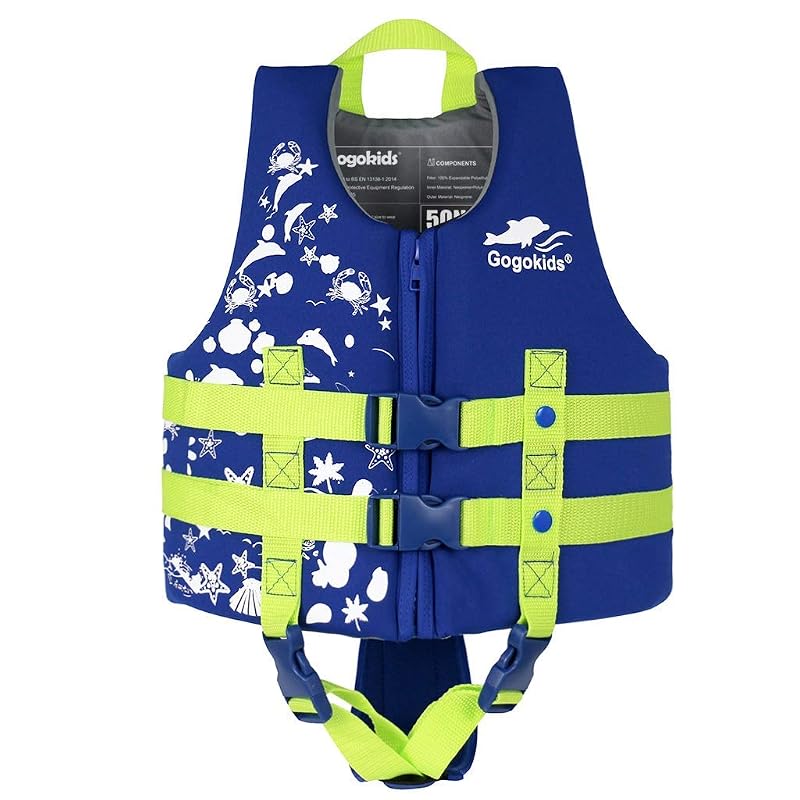 Gogokids Toddler Swim Vest - Blue Dolphin+S (2-4 Years, 22-60 lbs) | 2- buckle safety
