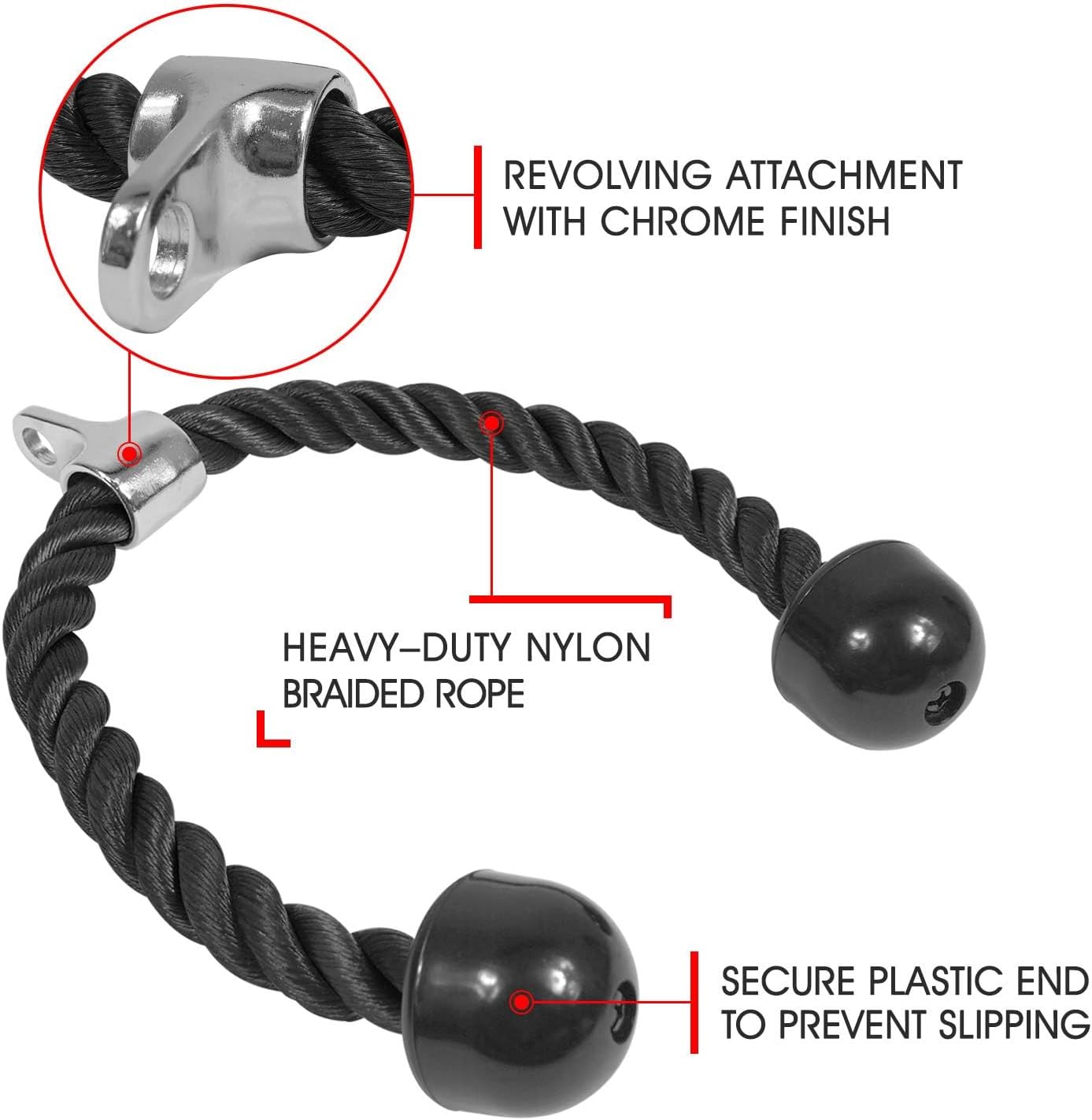 Yes4All Deluxe Tricep Rope Cable Attachment - 27 & 36 Inch Gym Pulley System in 4 Colors
