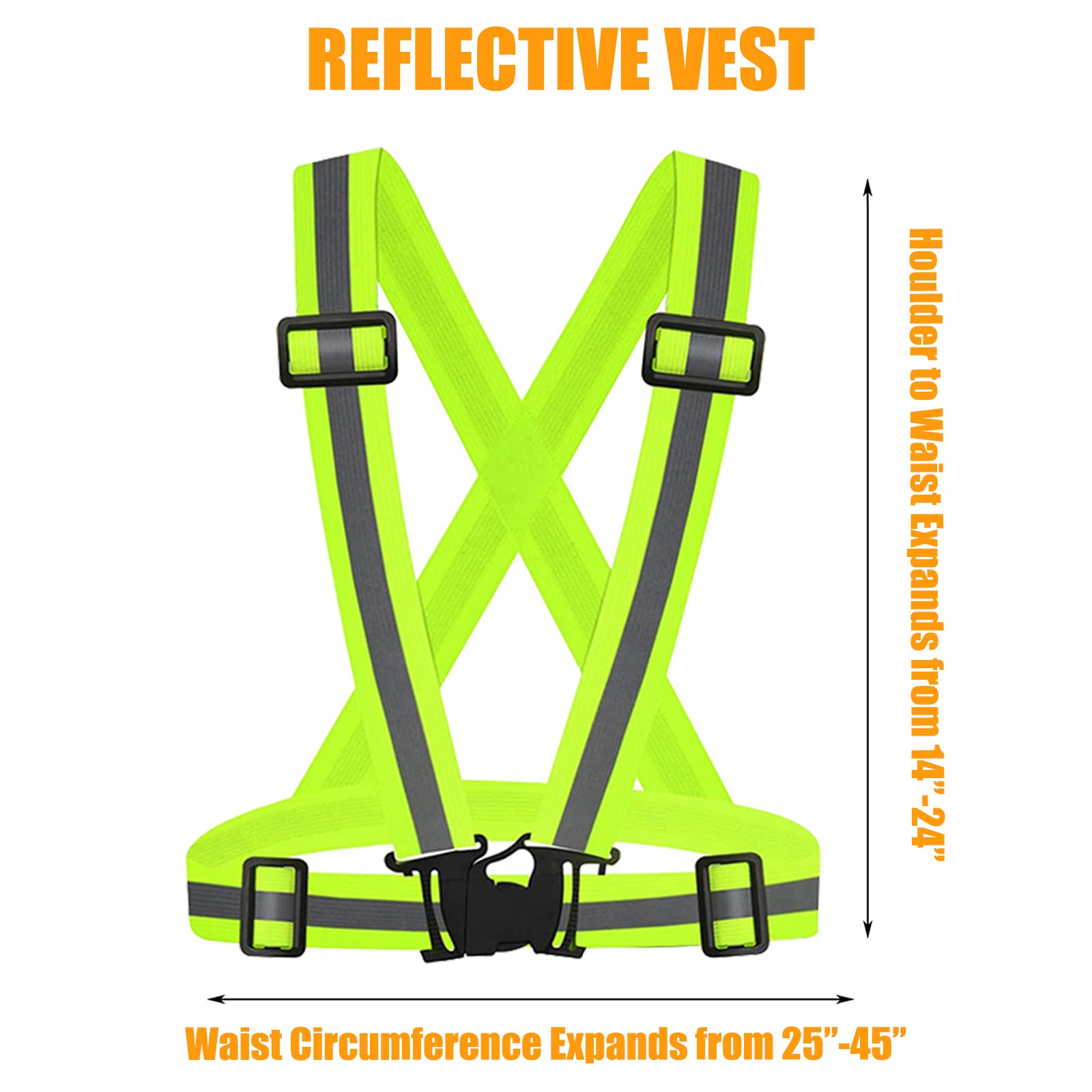 Bighaki808 Safety Vest Reflective Running Gear, Adjustable Safety Vests Outdoor Lightweight Reflective Belt 360°High Visibility for Night Running, Walking(Fluorescent Green+Black+Blue)
