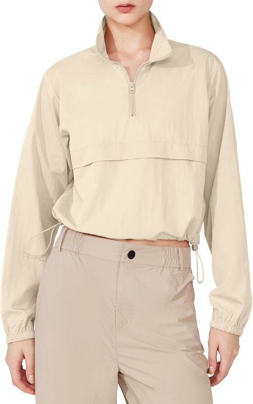 Locachy Women's Lightweight Quarter Zip Jacket - Cropped Athletic Pullover for Outdoor Workouts