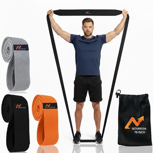 76 Inches Fabric Resistance Bands for Women and Men - Non-Slip, Durable Exercise Bands for Stretching, Yoga, and Home Fitness (Black 76" Long Belt)