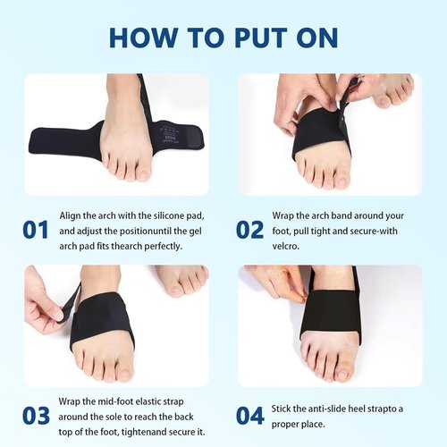 Mjajcnnae Arch Support Braces for Plantar Fasciitis Relief(Pair), Adjustable Brace w/Gel Pads for Flat Feet High & Fallen Arch, Fits for Women Men (Black)