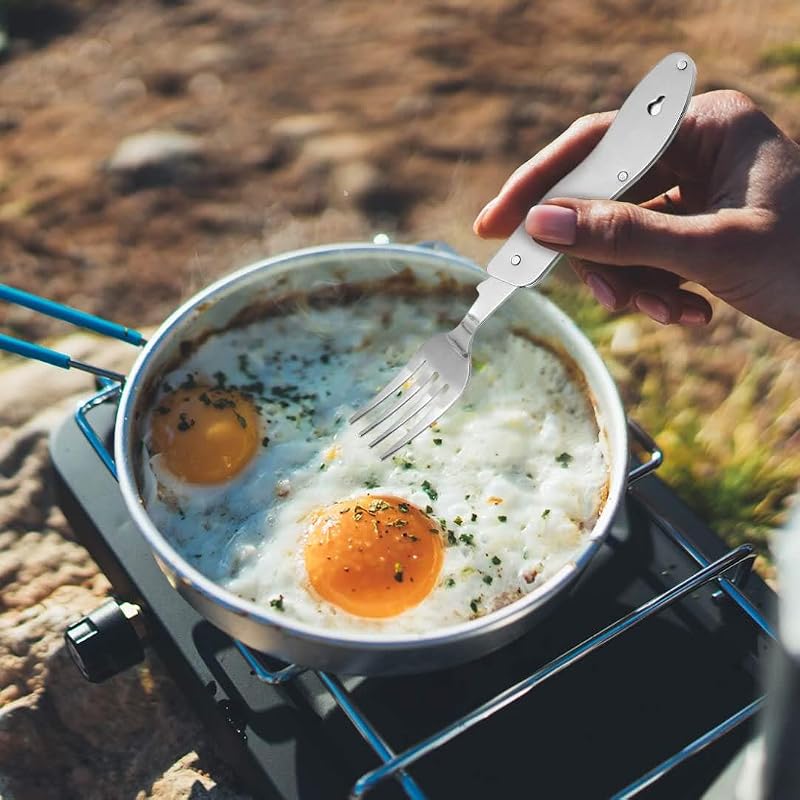 Caudblor 2-Piece Camping Utensil Set, 4-in-1 Stainless Steel Foldable Knife Fork Spoon