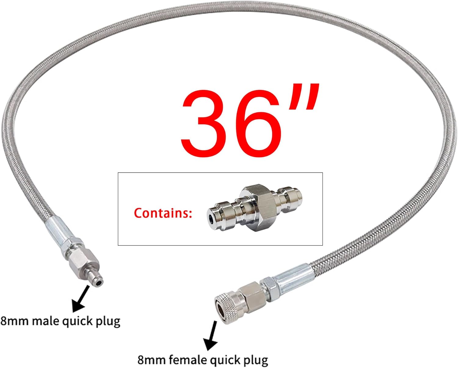 Skiennix Paintball Airsoft Fill Whip Hose - 36-Inch 4500psi Stainless Steel Charging System with 8MM Quick-Disconnect Adapter