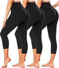 FULLSOFT Capri Leggings for Women - High Waisted Tummy Control | 3 Pack Black Yoga Pants