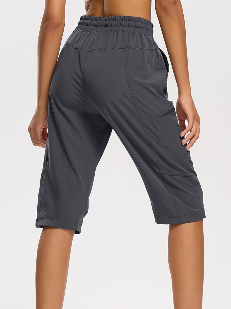DEVOROPA Women’s Hiking Long Shorts Gray Small - Quick Dry, Zipper Pockets