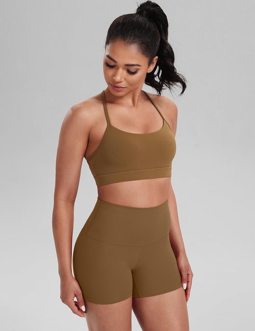 HeyNuts Women's Y-Back Sports Bra - Low Impact Spaghetti Strap Racerback Yoga Top, Padded A-C Cups