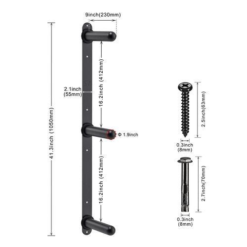 Kipika Weight Plate Storage Rack - Wall Mounted Weight Plate Holder, 3-Peg Heavy-Duty Steel Organizer for Olympic Plates, 1200lb Capacity, Space-Saving for Home Gym