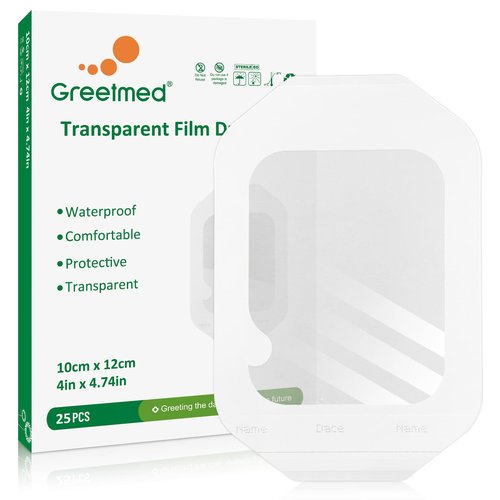 Transparent Film Dressing 4'' x 4.75'', 25 Packs Clear Waterproof Bandages for Wounds, Large Adhesive Patches Breathable Wound Cover for Post Surgical, Shower, Swimming, Tattoo Aftercare, IV Shield