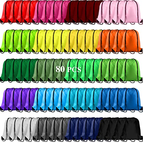Colorful Drawstring Backpack Bags Set - 80 Pack, Lightweight & Durable