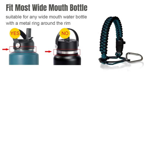 ABOTOCUP Paracord Handle fits Wide Mouth Water Jug, Durable Paracord Bracelet Strap Carrier for 32 40 64 128 oz Bottle, Secure Accessories for Hiking with Safety Ring Carabiner & Compass Whistle