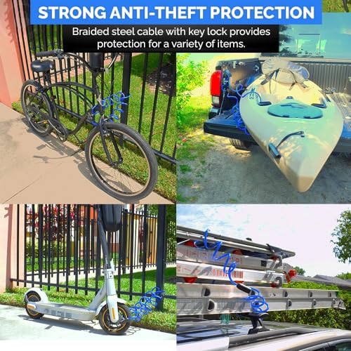 DocksLocks 15ft Coiled Security Cable Lock with Keys - Marine-Grade, Weatherproof