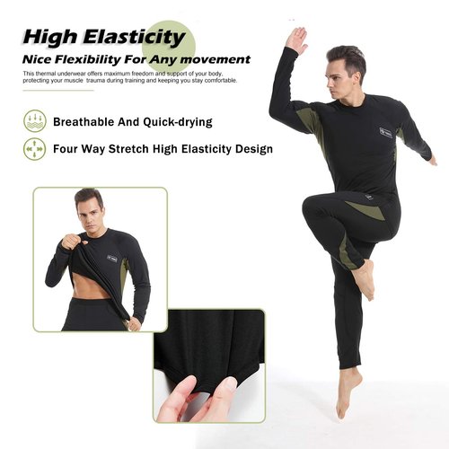 Yunoble 2 Pack Thermal Underwear for Men Long Johns Fleece Lined Hunting Gear Bottom Top Set Base Layer Cold Weather-L