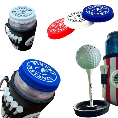 Can Cap Tee 3 Pack – Beverage Sealing Can Cover and Variable Height Golf Tee Combo – Red, White & Blue Patriotic Set