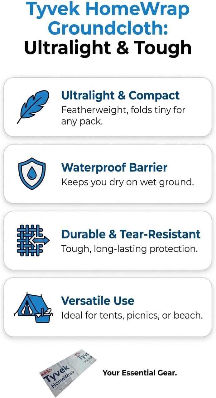 Tyvek Ultralight Camping Tarp - Versatile Backpacking Footprint | Multiple Sizes Available