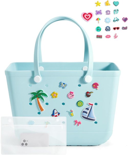 BAGSMART Large Waterproof Beach Bag - Stylish Tote with Cooler & Charms for Pool Days