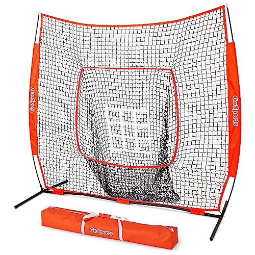 GoSports Red 7x7 ft Baseball & Softball Hitting & Pitching Net with Frame, Bag & Strike Zone