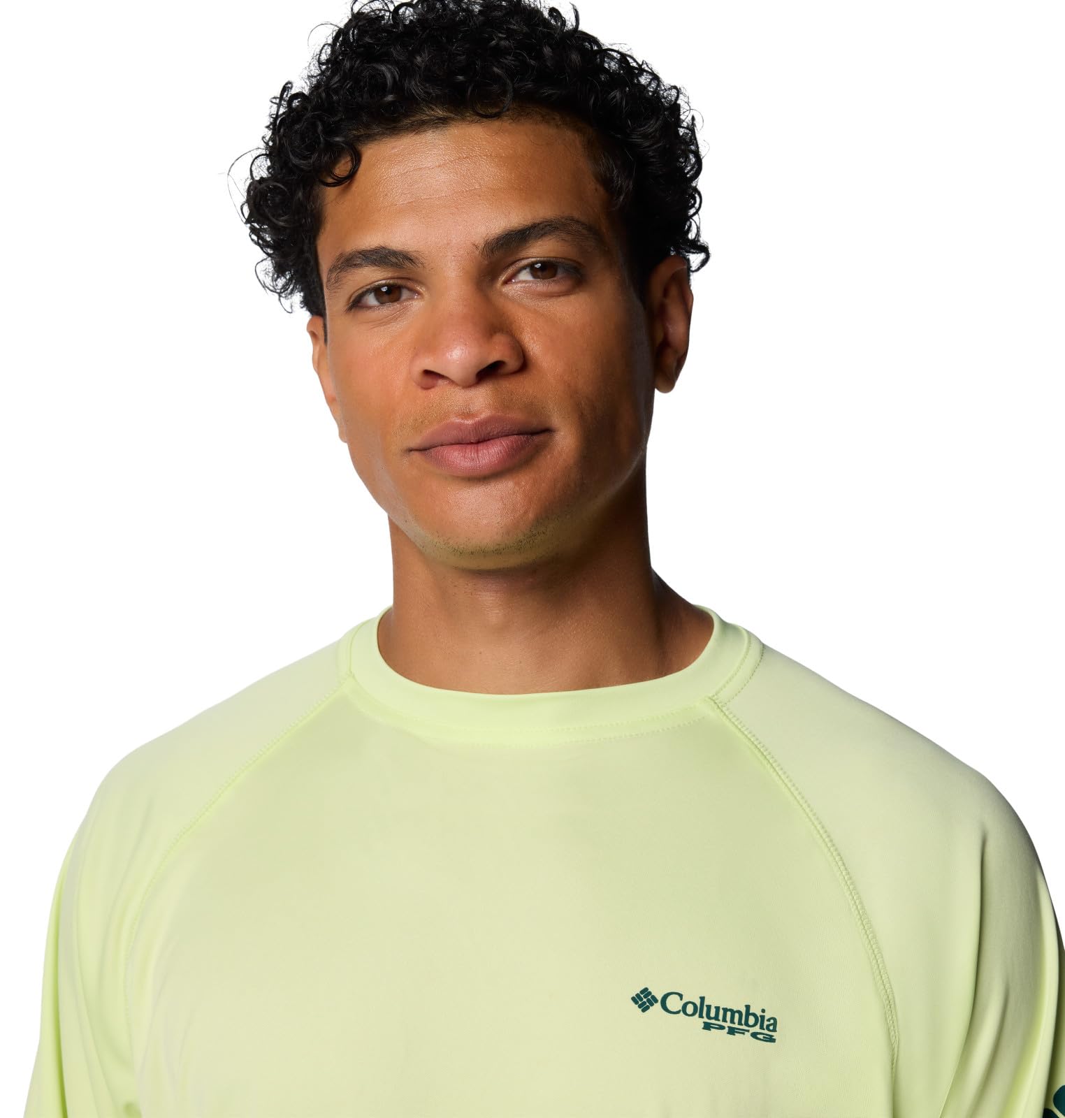 Columbia Men's Terminal Tackle Long Sleeve Shirt, Spring Yellow/Midnight Teal Logo, 3X Tall