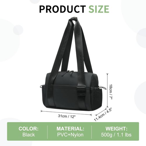 Mini Gym Bag for Women, Yoga Small Sports Bag for Women Girls, Waterproof PU Fitness Tote with Wet Compartment, Black