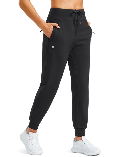 G Gradual Women's Fleece Lined Joggers Water Resistant Hiking Pants High Waisted Winter Thermal Sweatpants 3 Zipper Pockets(Black,M)