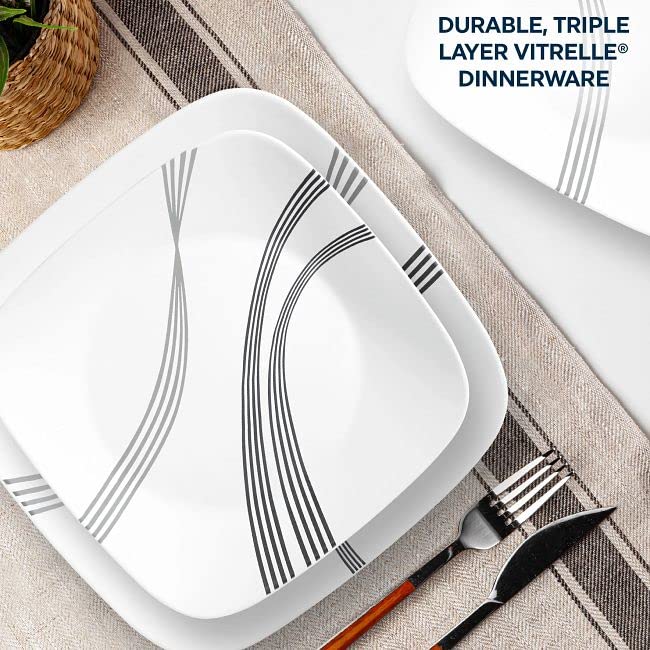 Corelle Urban Arc 16-Piece Dinnerware Set for 4 - Chip & Break Resistant White Plates & Bowls
