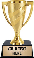 Crown Awards Gold Cup Trophy - Custom Engraving | 5.75" Personalized Gold Swirl Design on Black Base