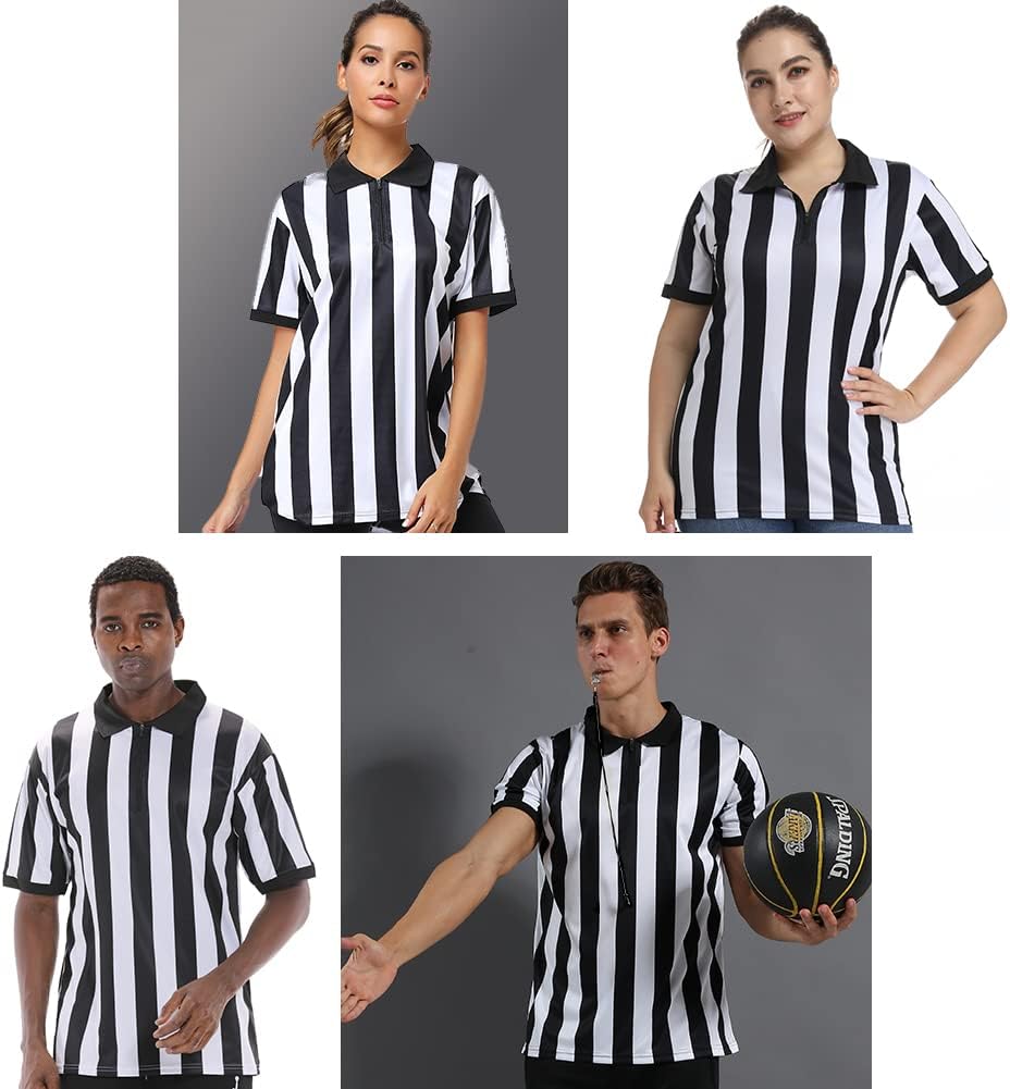 Shinestone Referee Shirt, Referee Costume Shirt for Womens and Mens, Zipper Neck Umpire Jersey for Sports and Christmas