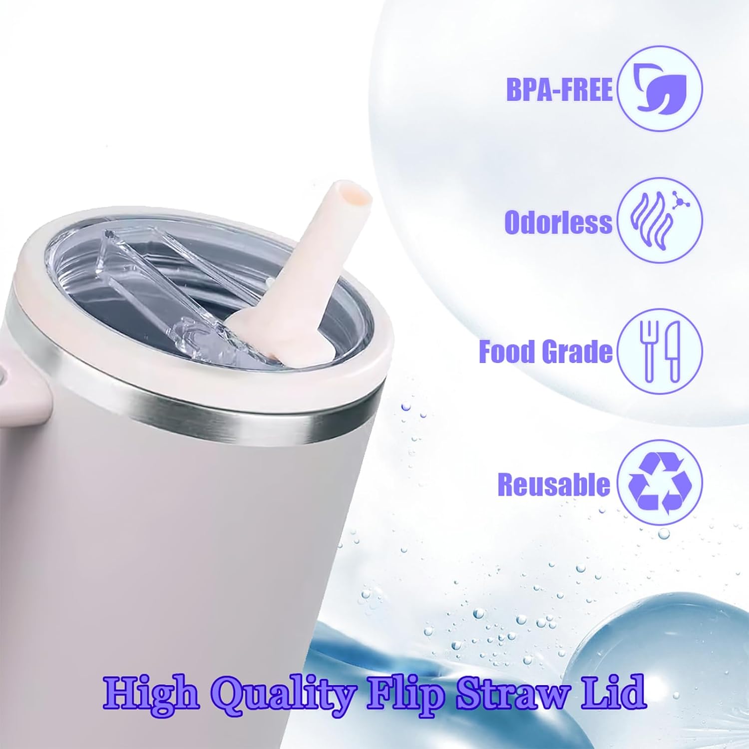 Stanley Leak Proof Lid - Flip Straw Lid Replacement for Stanley Quencher H2.0 40 oz Tumbler | BPA Free Peach Color - 2 Pack