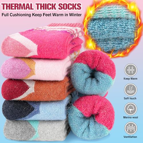 Kids Merino Wool Hiking Socks 8-12 Years Thermal Winter Cozy 6 Pairs - Sun Mixed